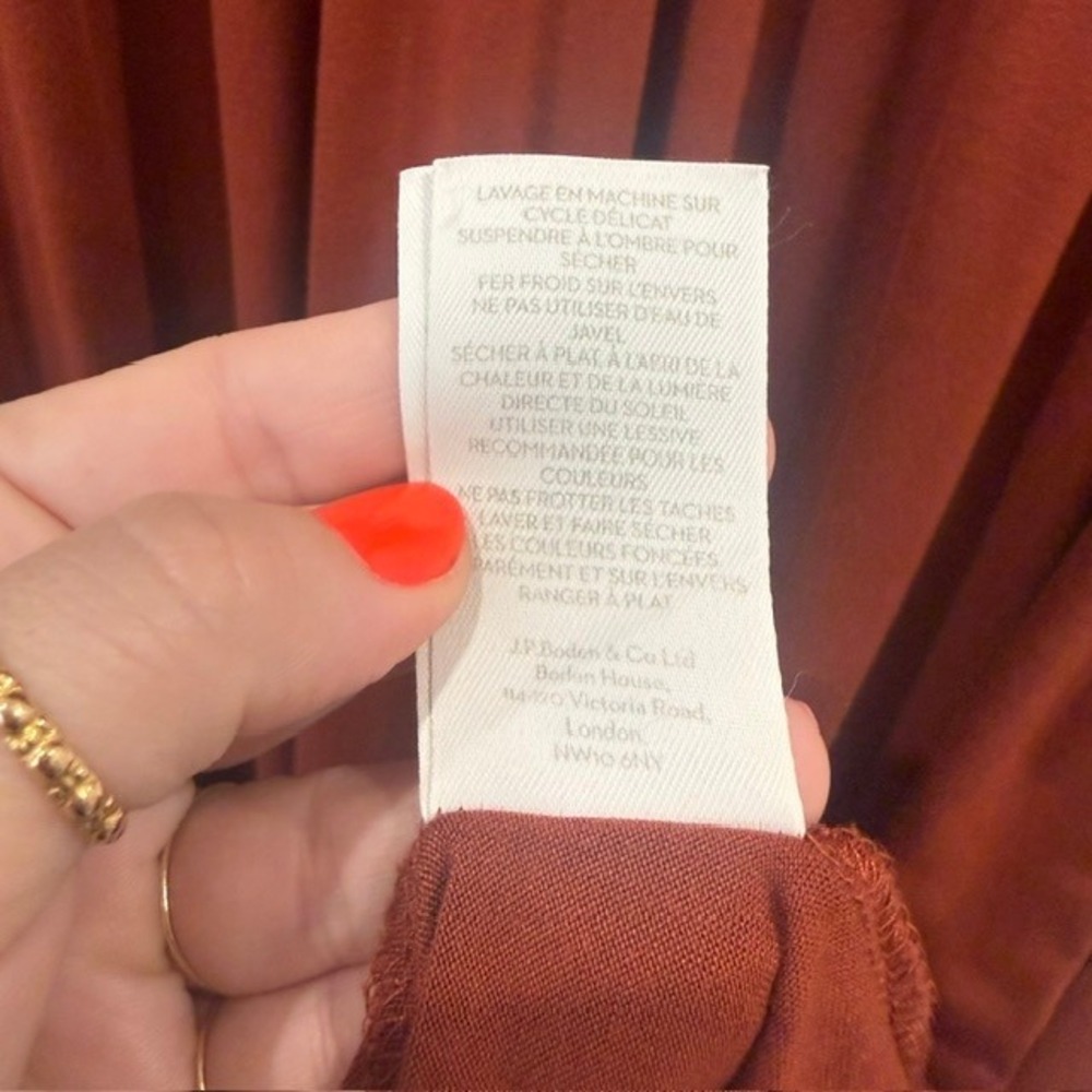 Boden Elina Jersey Ruched Midi Dress Rust Terracotta Empire Waist | Size US 6 - Picture 11 of 16